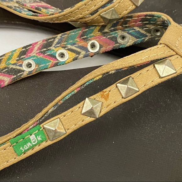 Sanuk Tan Studded Flip Flop Sandals - Picture 3 of 8